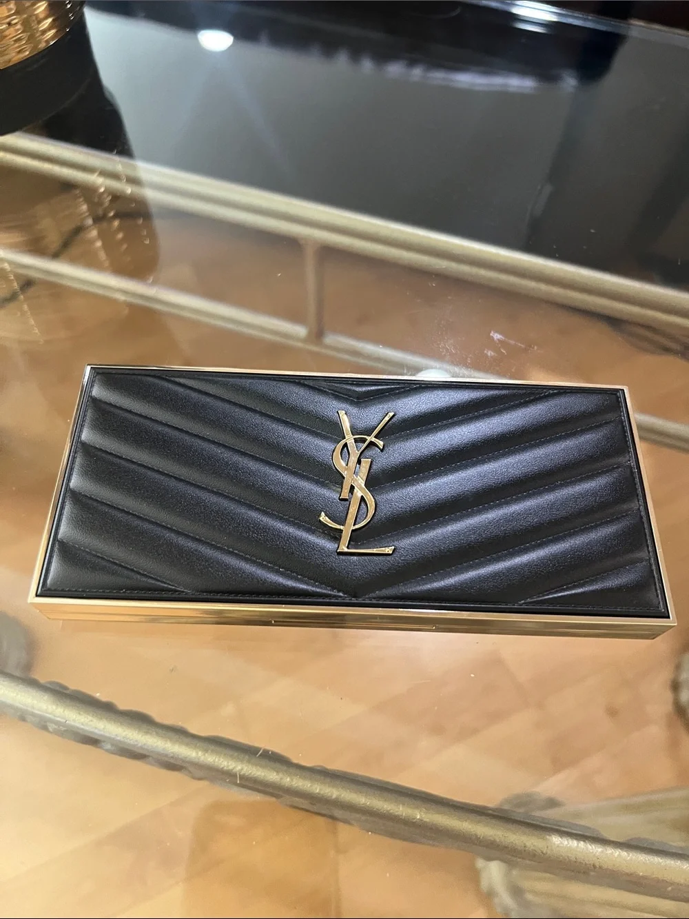 Yves Saint Laurent Black and Gold Quilted Compact Palette